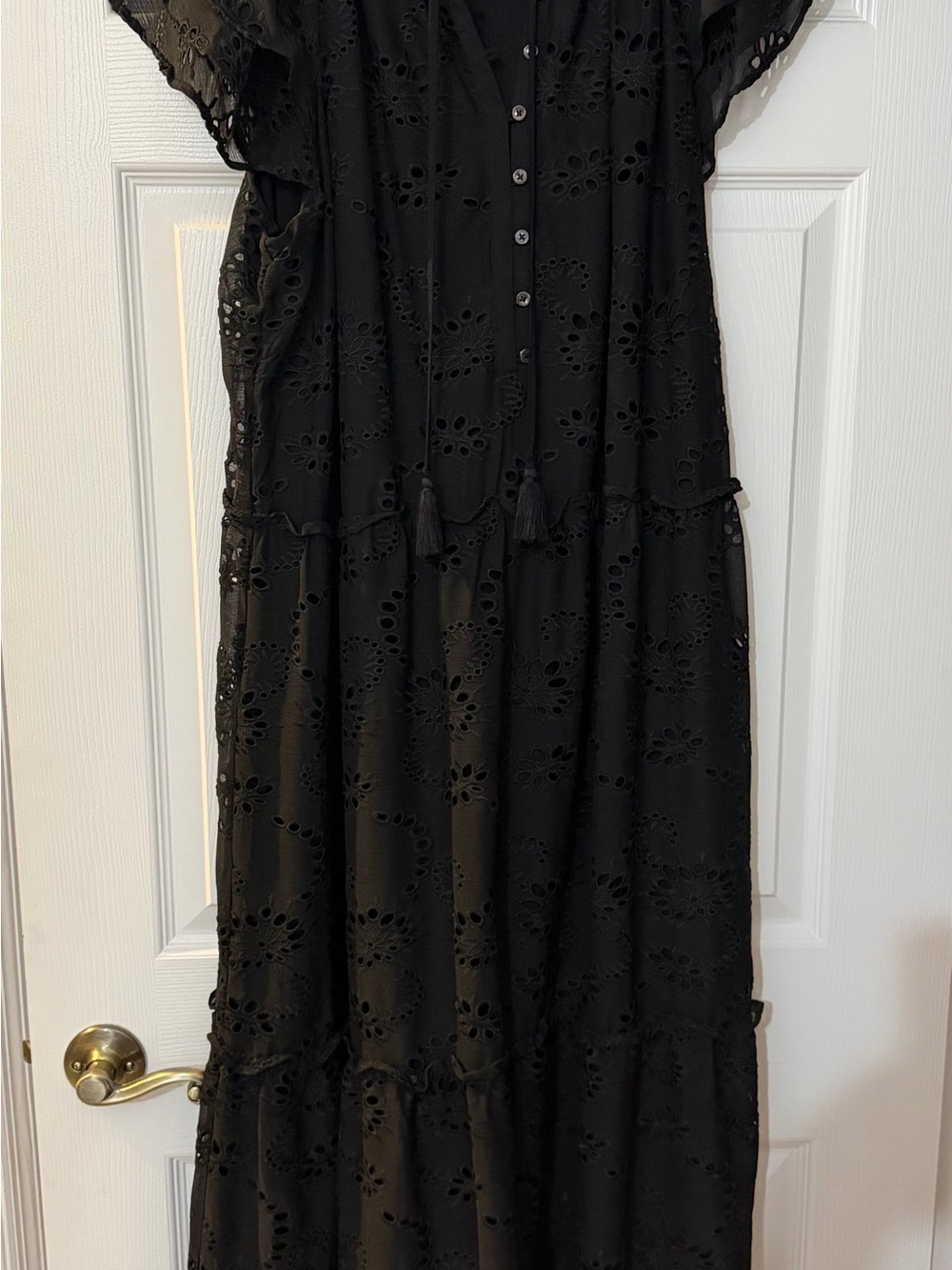 Chico's Black Eyelet Tiered Maxi Dress